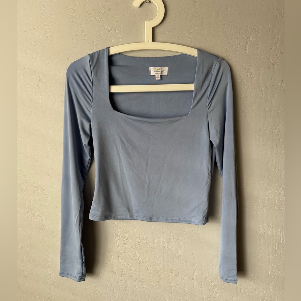 NWOT Baby Blue Squareneck Long Sleeve Top